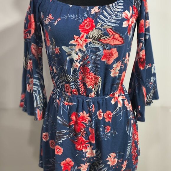 Lulus Wildwood Flower Navy Tropical Print Romper Shorts Size Extra Small - Picture 6 of 9